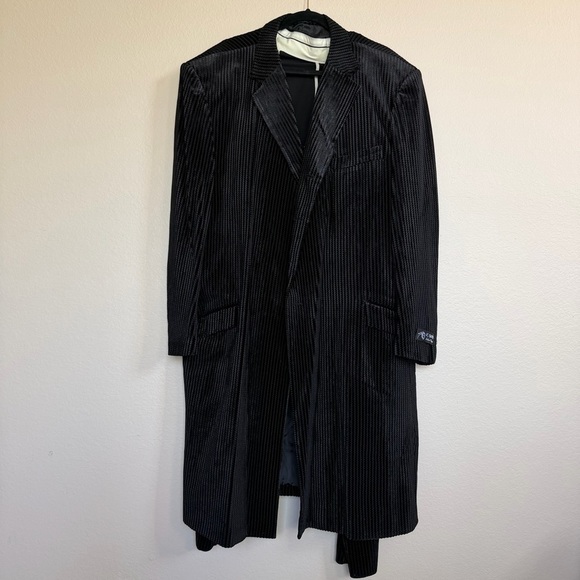 Other - Men’s Black Velvet Pinstripe 2PC Long Coat Suit